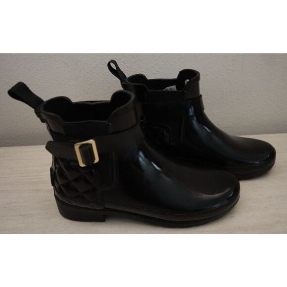 Hunter Women's Sz 5 Black Quilted Gloss Refined Slim Fit Chelsea Boots SIB - Picture 4 of 12